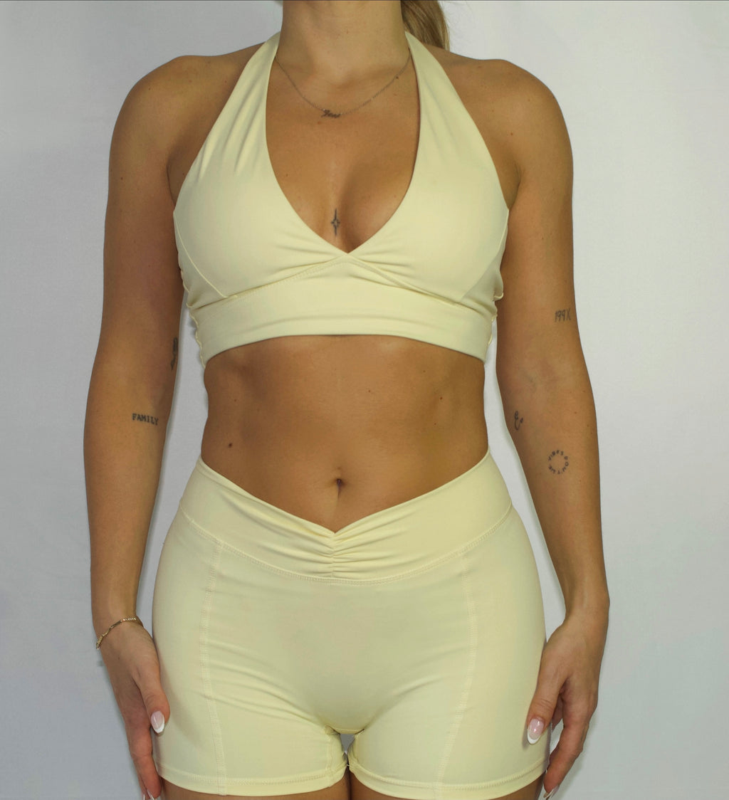SoftEra™ - Ruched V-Frond Shorts in Butter Yellow