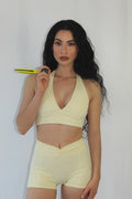 SoftEra™ - Ruched V-Frond Shorts in Butter Yellow